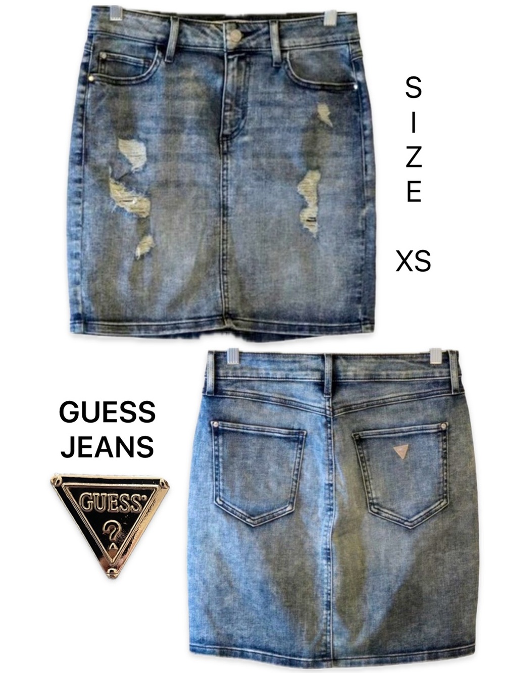 Guess Los Angeles Distressed Acid Wash Denim Mini Skirt Stretchy XS